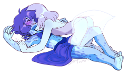 this felt tooo suggestive for my main blog? Anyways have a sweet moment between lapis and blue pearl i drew for a commission