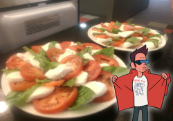 In honor of our new episode tonight, the Steven Crewniverse is sharing:A Caprese Salad!SWAG.(food prep: Colin Howard and Christy Cohen!)