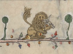 lion playing the viella Summer volume of the Breviary of Renaud/Marguerite de Bar, Metz ca. 1302-1305. Verdun, Bibliothèque municipale, ms. 107, fol. 26r