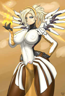 danandcogcorner:  sixpathsoffriendship:  Heroes Never Die! My version of Mercy :3 Yup I have OW Hype e-e  A little something my buddy made, he’s getting the hand on humans so show him some love. :3   dear sweet Mercy~ &lt;3 &lt;3 &lt;3