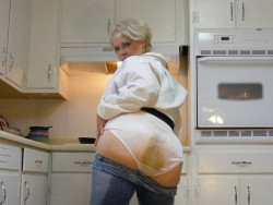 Horny housewife pooping her white panties