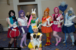 piexv:  dtjaaaam:  Marceline, Lumpy Space Princess, Fionna, Flame Princess, Princess Bubblegum, Ice Queen, and Cake - Katsucon 2013 In the name of Adventure Time, they will right wrong and triumph over evil… and that means you!  yoooo i really like