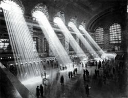 thauwn:  unsleeped:  green-shoot:  pray-for-waves:  igadrobisz:  Grand Central, NYC 1929Its not possible anymore to take such photograph, as the buildings outside block the sun rays.  I think about this at least once a day  We have this picture in our