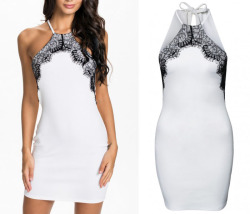 msfairyfashion:  FREE SHIPPING OVER ๠ STYLISH HALTER LACE OFF-SHOULDER BODYCON DRESS