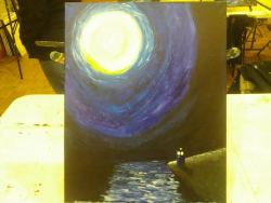 I went to a wine and art thing tonight and this is the result. I am in my 3os and have not painted anything since grade school. The painting we were copying called for a lighthouse but I like my interpretation, 