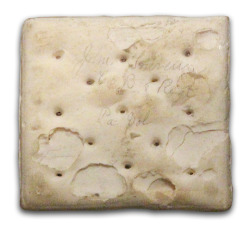 atlantahistorycenter:  Civil War Hardtack This cracker was a Union soldier’s main ration. Popularly known as “sheet iron crackers,” they were notoriously difficult to bite into and chew. Unlike leavened bread, hardtack was quite durable and would