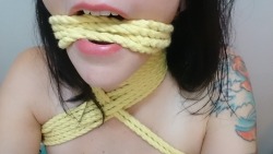 tieduptee: ➰😈 Throat Rope Thursday! 😈➰ @bdsmgeekshop yellow rope used for this gag and neck rope tie 👯💖   I WANT TO SEE YOURS! Submit to me 😉
