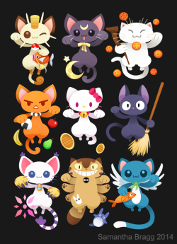 sam-bragg:  Maneki-Nekos All of my favorite anime cats in one place. Hopefully they will be lucky for me. This design is available on teepublic. https://www.teepublic.com/show/32564-maneki-nekos 