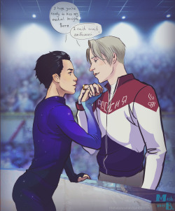 thehappysatan: what can i say? I like my katsudon spicy… (my vision of next season, during which Vitya has been teasing Yuuri endlessly about who will be kissing whose medal after the finals, and of course, whenever Yuuri gets sassy and gives as good