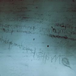 sixpenceee:This was a picture of a wall in a mental asylum.  It says “I did something terrible. I painted it … I can’t explain … I’m going crazy. There’s something following me…. It’s hurting me. I can hear it in my sleep… help me,