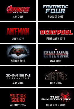  Upcoming comic book movies 2015-2019  i have a lot of things to watch.. i love it !