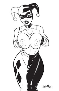stickymonart:  Harley Quinn lineTopless Harley Quinn commission   &lt; |D’‘‘
