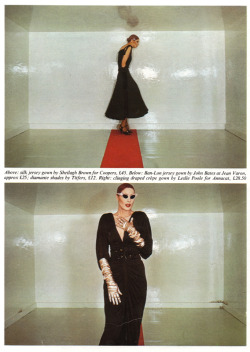 candypriceless:  Guy Bourdin for Nova  Dress by Sheilagh Brown for Coopers (top). Dress by John Bates for Jean Varon (bottom) - December 1972  