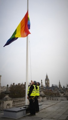 asifthisisme:  Gay marriage finally legal in England. Rainbow flag over British government offices to celebrate today. A good day.  YEESSSSS! NOW I CAN GET MARRIED WHEN I&rsquo;M OLDER :D
