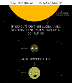 jtotheizzoe:   Solar Road Trip  &ldquo;Mom! Earth threw a satellite at me!!&rdquo; said all the other planets. 