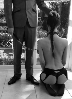 onher-knees:  Master and slut properly attired…