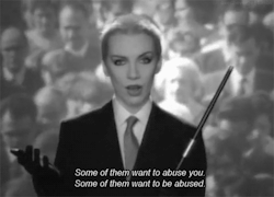 historyofbdsm:  Annie Lennox of the Eurythmics in the video for “Sweet Dreams”  No one has made a proper cover of this.