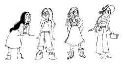 Storyboard Supervisor Kat Morris says:  Some outfit ideas for Connie in “Bubble Buddies”. These drawings were done before she had a model sheet, so they might be a little weird looking. 