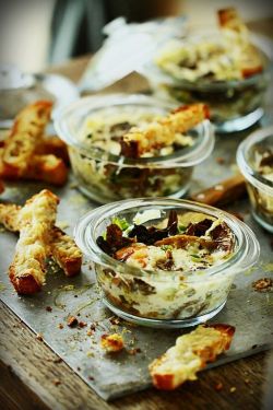 intensefoodcravings:  Eggs Casserole with Chanterelles and Beaufort Sticks | Cuisine Campagne