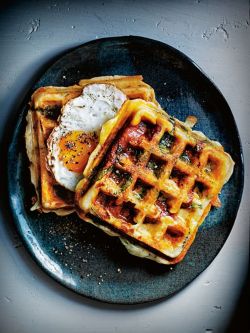 intensefoodcravings:  Smoky Chorizo, Haloumi and Spinach Breakfast Waffles | Donna Hay