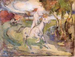 colourthysoul:  Oskar Kokoschka - Female Nude on a Galloping Horse in a Landscape with Pond 
