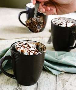 healthybreakfastblog:  Nutella Mug Cake          Combine all ingredients in a largecoffee mug. Whisk well with a fork until smooth. Microwave on high for 1 1/2 – 3 minutes. (Time depends on microwave wattage. Mine took 1 /2 minutes.) Top with whipped