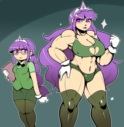 royaloppai: A random idea I had was Delta being able to get super swole or power up or whatever. Before I wanted her to constantly be muscular but I often draw her tiny like on the left and I kinda wanna keep both  also muscle is haaaard 