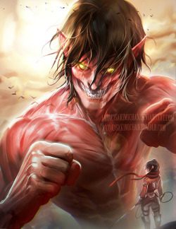sakimichan:  I wanted to draw something different and since I really enjoyed reading attack on titan manga I decided to draw the titan !Hope you guys like ! This was a good piece to practice muscle anatomy XD    PSD,Video process, High res of this piece