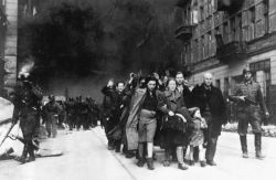 jewish-privilege:  im-gonna-miss-this-place:  Warsaw Ghetto Uprising, 1943 - Captured Jews are led to a deportation site.   Remember that it took the Nazis longer to suppress the Warsaw Ghetto Uprising than it did for them to conquer Poland in the first