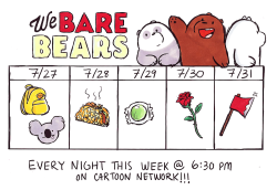 wedrawbears:  Here’s a schedule of all the We Bare Bears episodes airing this week (drawn by the amazing Lauren Sassen)Tonight we’ve got a double feature of Our Stuff and Viral Video! Food Truck, Chloe, Panda’s Date, and Everyday Bears will be airing