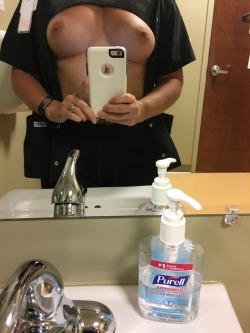 sexonshift:  Please be gentle first post ever #sexy at work #submission #topless #hornyatwork #tanlines  Be gentle… believe us you have nothing to worry about 