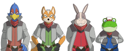 A first draft Star Fox visual novel style sprites, and some screenshots of them running in a game. 