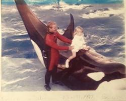ska-ana:   ska-ana:    This is a photo of me at 3 ½ years old, my family had season passes, I spent most of my summers at sea world. Back then, during the shows, they would walk children down and set them on the back of the whale at the very end of the