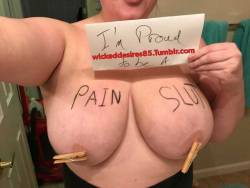 wickeddesires85: It’s a good thing @redbirdfungirl is such a pain slut, because those huge punching bag tits are just made to be abused. Check my blog for #proudly-inferior to see all the little cunts that have submitted to me, proving that they don’t