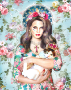 drawingmyselfonepixelatatime:  Lana Del Rey - Portrait - Illustration - Art Print - Drawing - Virgin Mary - Saint - Virgin - Cat Art