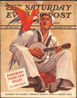 sailorgil:  ” Duet — Sailor and Macaw “  …  SEP Cover Illustration by Artist: John E. Sheridan, Oct 1937 