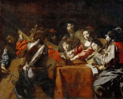 thisblueboy:  Valentin de Boulogne (Coulommiers, Siene-et-Marne, France 1591-1632 Rome, A Concert, ca.1628, Louvre Museum 