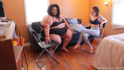 ssbbwbrianna-blog: Brianna: Breaking 2 Chairs with Petra Filmed May 2017. Video length is 7 minutes, 51 seconds. Petra being tiny like she is, tries to convince me to sit on this tiny Ikea chair that i’ve had for 2 years and never sat in because I always