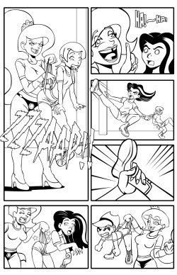 cdb2k3:  Camp W.O.O.D.Y.: Camp Chaos: Page 11 COMMISSIONED ARTWORK done by: Nearphotison Concept, story and idea: me  ______________________  Eris effectively taking out Gwen, Juniper Lee, and Mandy. Godlike speed, magic and strength = Gawdlike wedgie