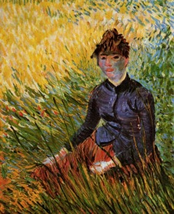 artist-vangogh:  Woman Sitting in the Grass, Vincent van GoghMedium: oil,canvashttps://www.wikiart.org/en/vincent-van-gogh/woman-sitting-in-the-grass-1887