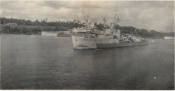 naval-gazing:HMAS Quiberon: HMS Ramillies in fore-ground (Mombasa)(HMAS Nepal: photo album, c.1942)