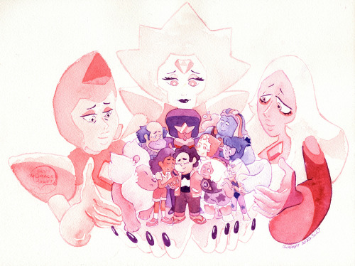 gracekraft:  Here’s a watercolor painted with my own tears! Steven Universe has helped give me the courage, community, and confidence to feel comfortable expressing myself authentically, and truly I cannot express my gratitude enough for what this show