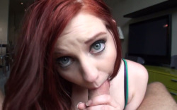 blowingmydick:  Alluring redhead Ginger Maxx does her best while blowing delicious prick for semen. This sexy fire kissed babe with seductive eyes will mesmerize you! 