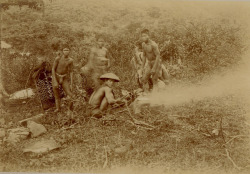 Igorote carriers cooking their dinner. Sablan, Benguet &ndash; 1900.   Via Eduardo de Leon.  