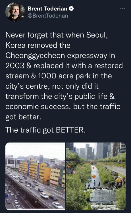 nougatto:durnesque-esque:afeelgoodblog:Fantastic idea Article about it here.  what’s important to note and missing from the “headline” tweet is that they simultaneously constructed additional good public transit to the public transit already in