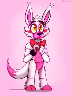 toy-bonnie:  I boarded the hype train and drew the pre-Mangle like everyone else. The sketch came out nicer admittedly but I can’t shade at all so thats the fault.Now can we start a chain of Tiny Toy Bonnies? :D   Ahhhhh it’s cute &lt;3