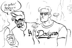 hackedmotionsensors:  I don’t know if I ever uploaded the second image but here’s the Dodgers Fan AU where Tony may or may not have had previous relations with some of the players but as a person living in LA he definitely roots for the Dodgers and