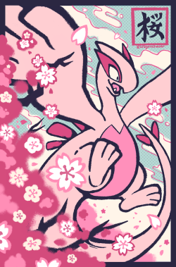 crayonchewer:    So incredibly happy with the shiny Lugia that I caught in PokemonGO! Its cute pink belly looks just like a flower petal! ;o; (( …   I made an alternate blue version of this just for fun too, because Lugia deserves it!   )) Inspired