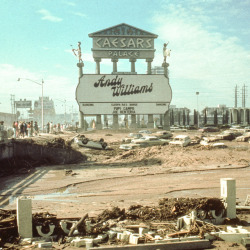 vintagelasvegas: July 4, 1975. A day after the flood.  Photo: Leonard Fayle Collection, UNLV, via Neon Bible.   I was on the strip the night before when the water was rushing through. You could feel the strip moving from the water.