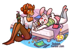 G I R L S@marshmallowfury‘s / @lesbianskeletons‘s cute bunny Shauna and Stella hangin’ out like a bunch of teenagers like they have nothing better to do. Get back to work, ladies!NSFW COMIC | PATREON | COMMISSIONS